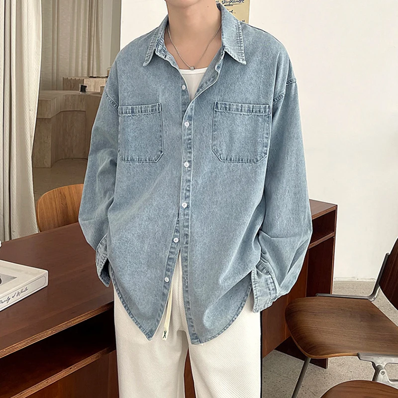 Fashion Jean Shirts Men Streetwear Trend Long Sleeve Turn-down Collar Buttoned Solid Denim Shirt Mens Spring Fall Trend Cardigan
Fashion Jean Shirts Men Streetwear Trend Long Sleeve Turn-down Collar Buttoned Solid Denim Shirt Mens Spring Fall Trend Cardigan