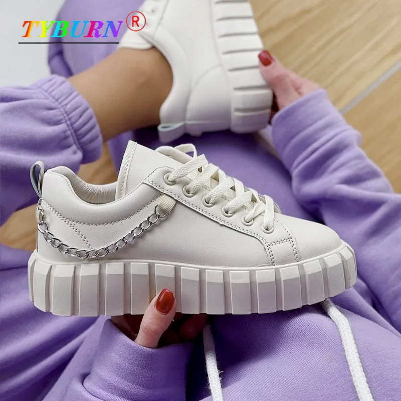 Women 2022 Spring New Fashion Ladies Lace Up Platform Vulcanized Shoes Light Non-slip Sneakers Fashion Chain Large Size 36~43 
Women 2022 Spring New Fashion Ladies Lace Up Platform Vulcanized Shoes Light Non-slip Sneakers Fashion Chain Large Size 36~43
