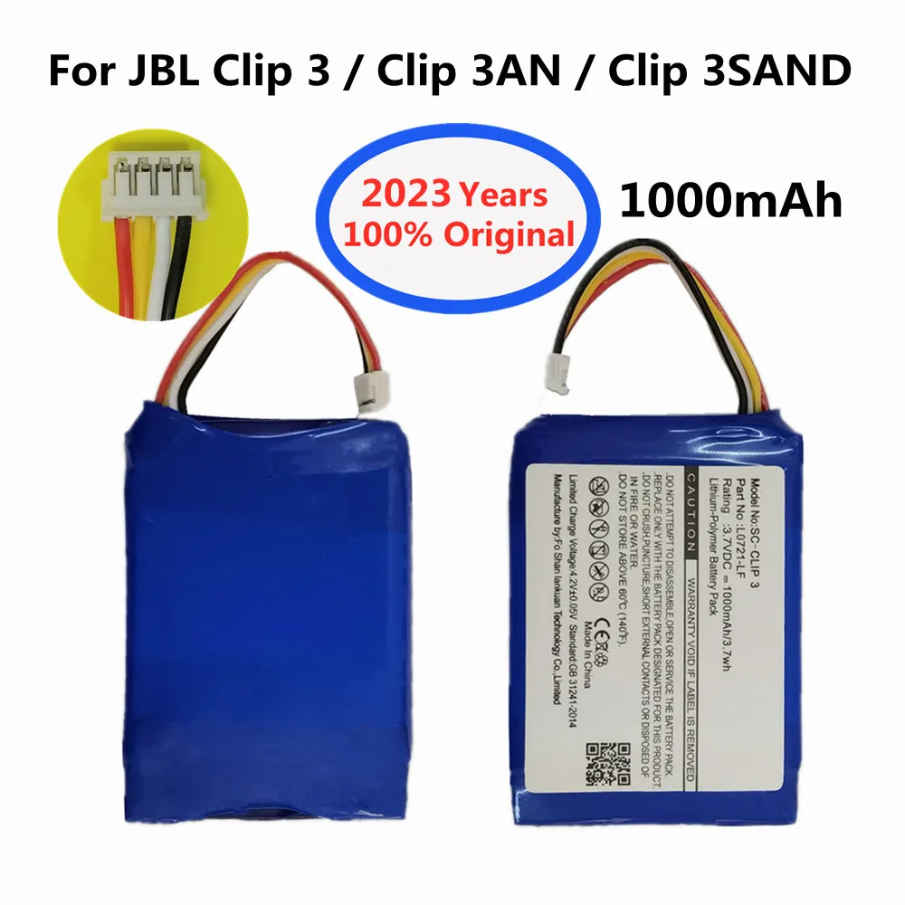 

2022 год Новинка 100% оригинальная запасная батарея для JBL Clip 3 Clip 3AN Clip 3 sand 1000mAh L0721-LF Аккумулятор для динамика