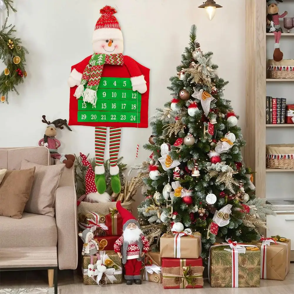 

Holiday-themed Advent Calendar Festive Christmas Countdown Calendars White Santa Claus Snowman Design Non-woven Xmas for 24