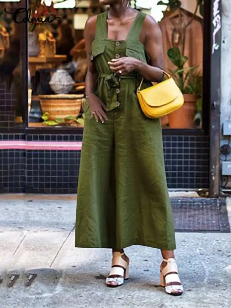 Комбинезон Celmia Женский на пуговицах, Модный повседневный Свободный Длинный ромпер с поясом, одежда для работы и улицы, на подтяжках, лето 2022 
Комбинезон Celmia Женский на пуговицах, Модный повседневный Свободный Длинный ромпер с поясом, одежда для работы и улицы, на подтяжках, лето 2022