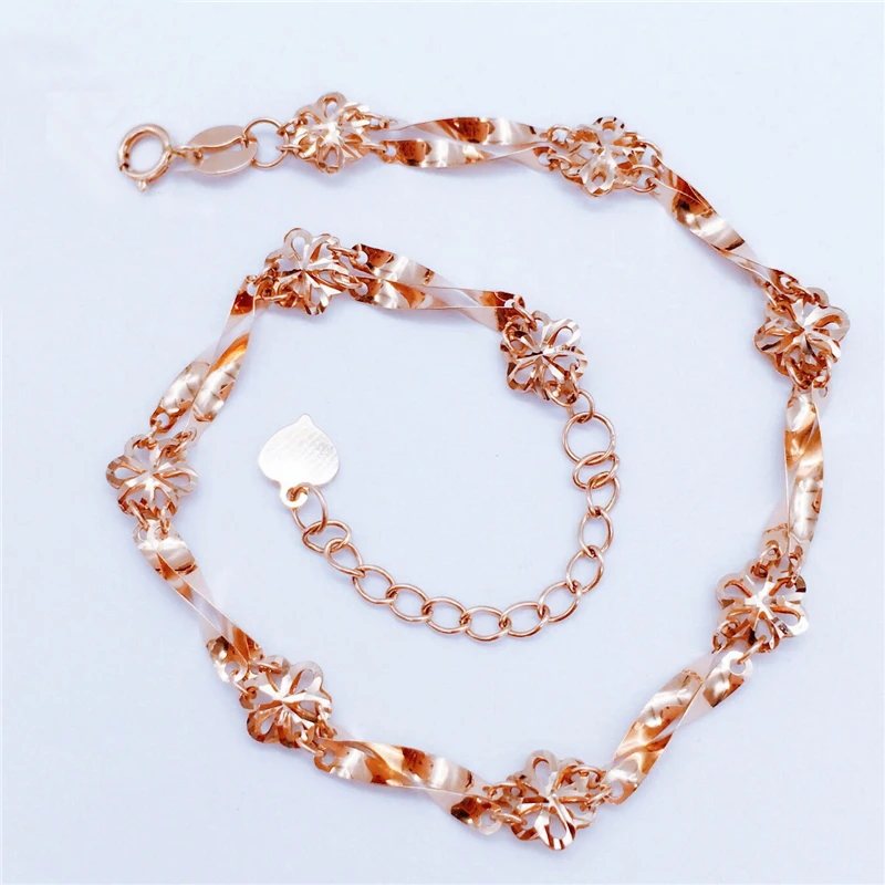 

585 Purple Gold Plated 14K Rose Gold Double Layer Twist Rope Chain Flower Bracelets for Women Sparkling Elegant Wedding Jewelry