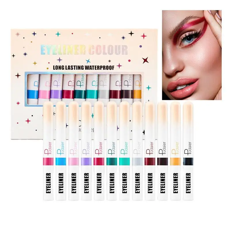 

Neon Eyeliner Colorful 12 Colors Rainbow Matte Liquid Eyeliner Pencil Set Rapid Drying Waterproof Matte Colored Eyeliners Pen