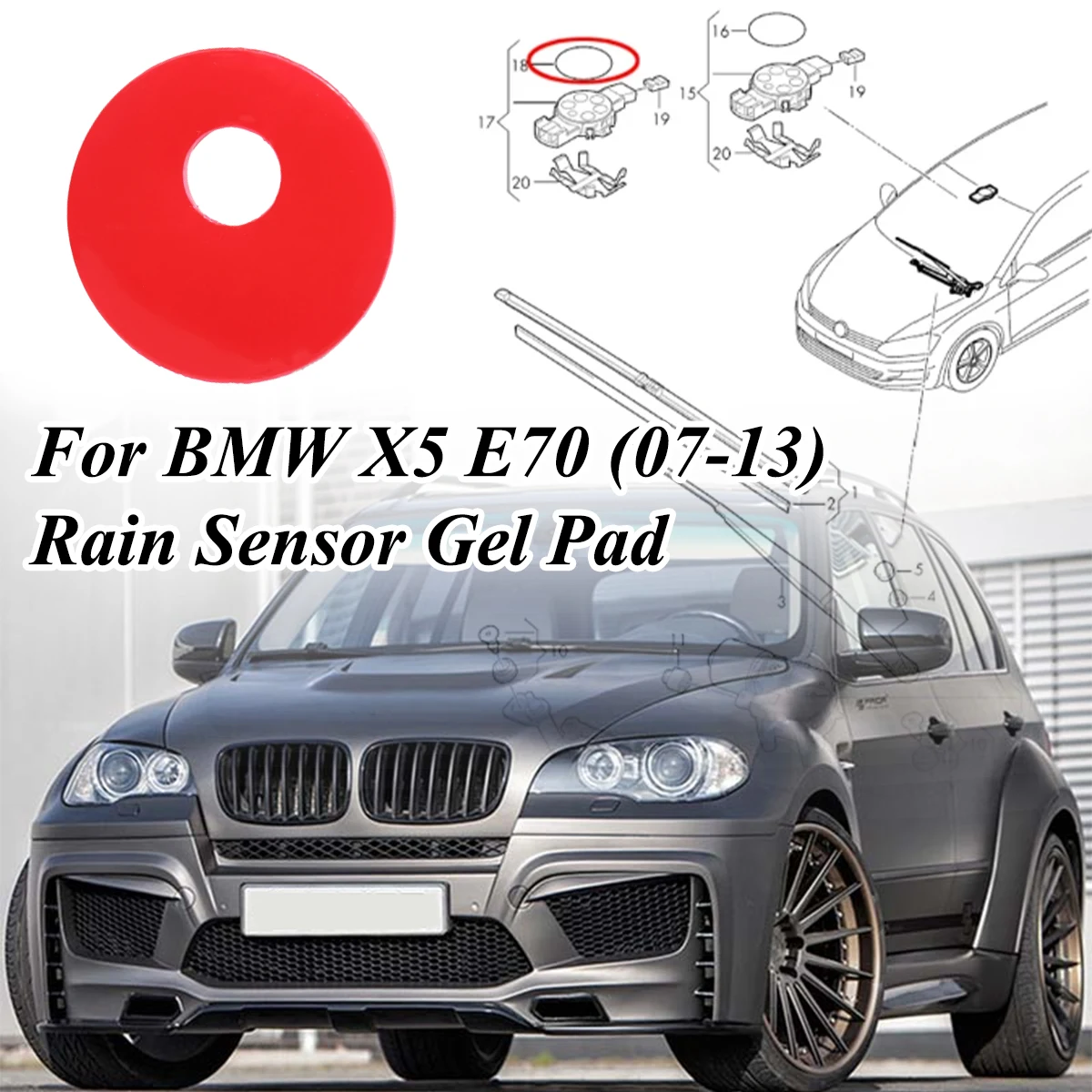 Гелевая наклейка для BMW X5 E70 силиконовая с датчиком дождя на лобовое стекло набор