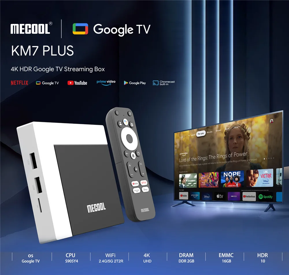 

2023 MECOOL KM7 Plus TV Box Android 11 Netflix 4k Google TV S905Y4 2GB DDR4 16GB 100M LAN Global Home Media Player Set Top Box