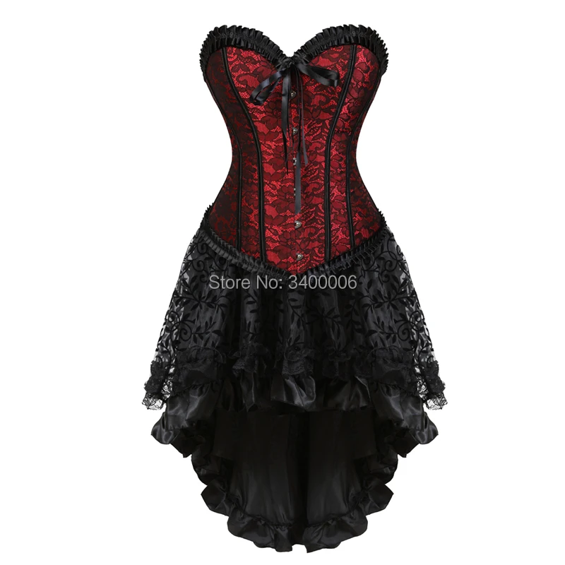 Sexy Corset Dress with Skirt Set High Low Exotic Push up Corsets and Bustiers Flower Print Halloween Costumes Plus Size Red
Sexy Corset Dress with Skirt Set High Low Exotic Push up Corsets and Bustiers Flower Print Halloween Costumes Plus Size Red