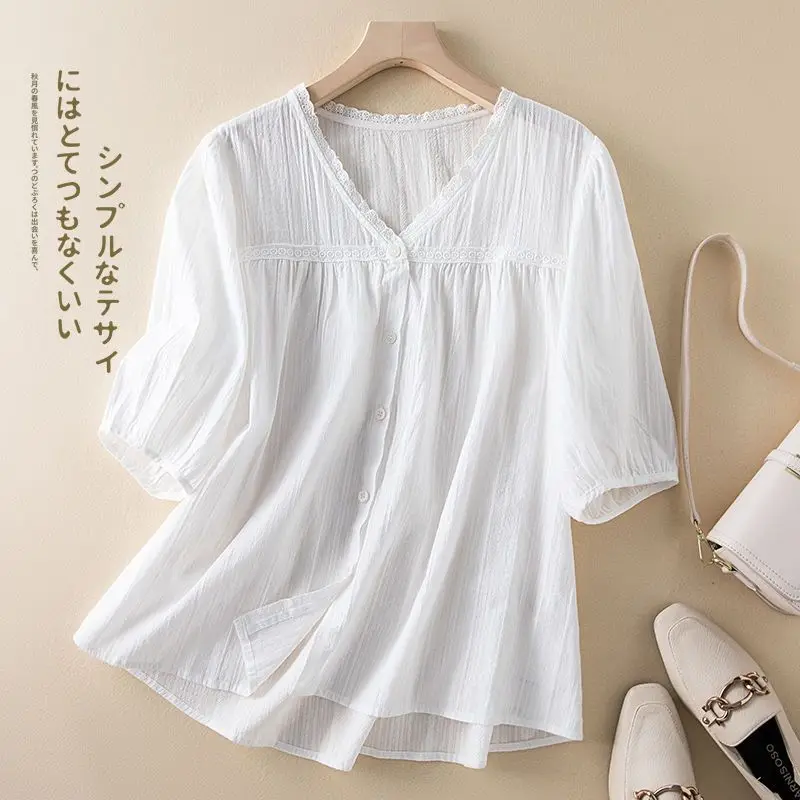 Cotton Shirts Women 2023 Solid Color V-neck Short Sleeve Casual Tee Tops Plus Size Casual Female Blouses Summer Clothes Q388
Cotton Shirts Women 2023 Solid Color V-neck Short Sleeve Casual Tee Tops Plus Size Casual Female Blouses Summer Clothes Q388