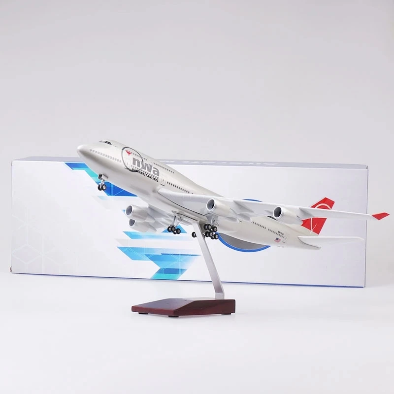 

47CM 747 B747 Model nwa NorthWest Airlines with Landing Gear Wheels Lights Resin Aircraft Plane Collectible Toy