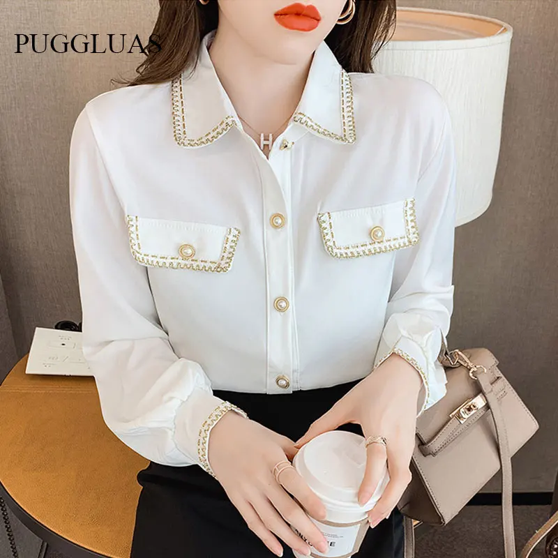 Elegant Chiffion Office Ladies Shirt Blouse Women Fashion Pearl Button Up OL Shirt Turn Down Collar Long Sleeve Female Top Korea
Elegant Chiffion Office Ladies Shirt Blouse Women Fashion Pearl Button Up OL Shirt Turn Down Collar Long Sleeve Female Top Korea
