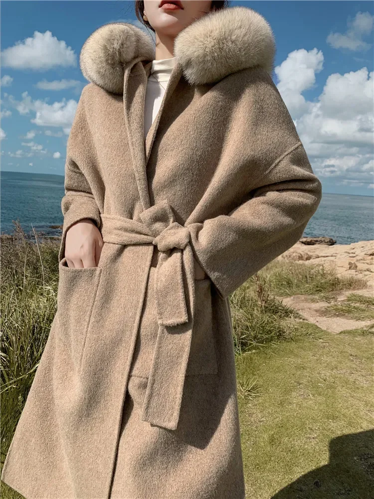 

Новинка 2023, роскошная женская зимняя куртка из натурального Лисьего меха, утолщенная теплая женская шуба, женское кашемировое пальто из серебристого меха 100%