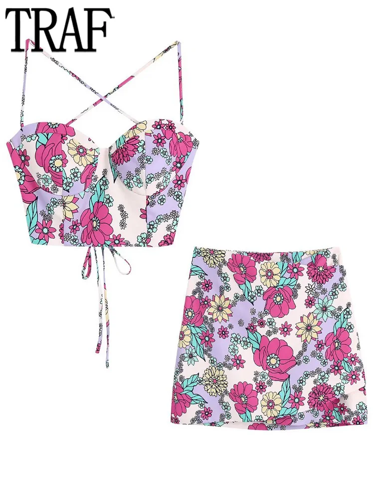 TRAF Floral Corset Top Female Sexy Crop Top Women Summer Backless Tops Women 2022 Thin Straps Beach Ladies Tops and Skirts Sets
TRAF Floral Corset Top Female Sexy Crop Top Women Summer Backless Tops Women 2022 Thin Straps Beach Ladies Tops and Skirts Sets