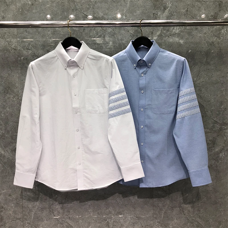 

Рубашка TB THOM Мужская классическая, блуза из ткани Оксфорд, с короткими рукавами и карманами, модная брендовая классическая одежда в 4 полоску