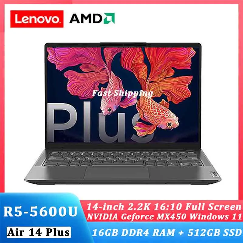 

Lenovo Laptop Air 14 Plus Xiaoxin New 2021 AMD Ryzen 5 5600U 16GB RAM 512GB 14inch IPS Screen Computer Ultraslim Win 11 Notebook