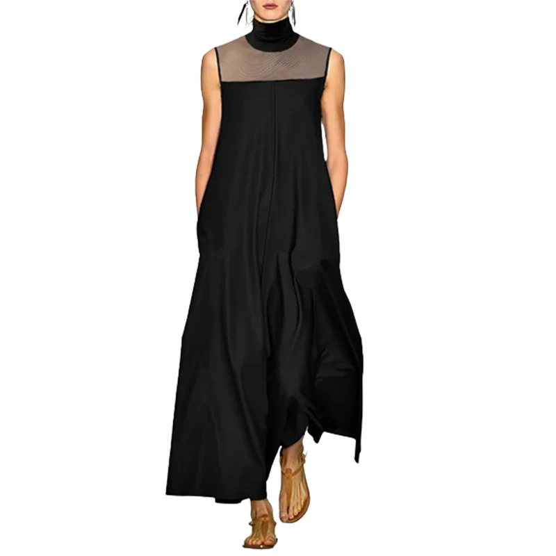 

Женское Прозрачное платье без рукавов Lemongor, летнее вечернее платье с высоким воротником и разрезом, выходные Макси-платья для женщин 2023