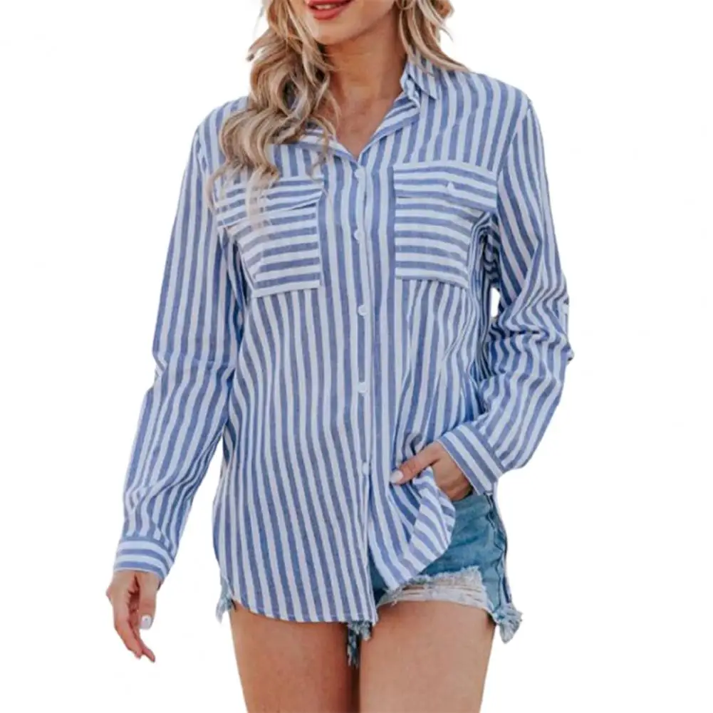 Turn-Down Collar Long Sleeve Shirts Patch Pockets Women Shirt Striped Print Buttons Cardigan Tops Down Loose Office Tunic Shirt
Turn-Down Collar Long Sleeve Shirts Patch Pockets Women Shirt Striped Print Buttons Cardigan Tops Down Loose Office Tunic Shirt