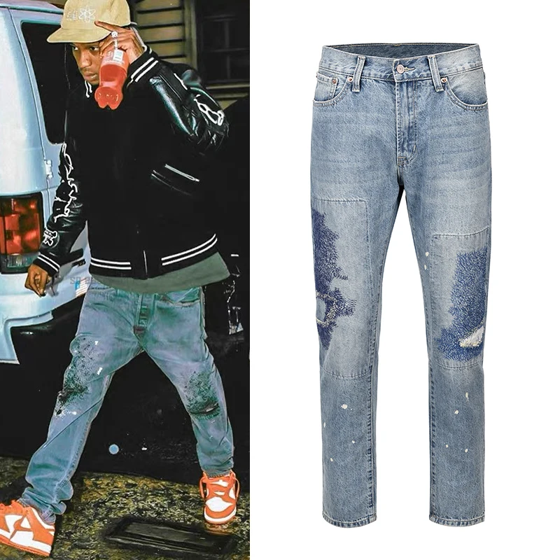 Heavy Industry Electric Embroidery Burning Washed Jeans Mens and Womens Patchwork Streetwear Harajuku Oversize Denim Trousers
Heavy Industry Electric Embroidery Burning Washed Jeans Mens and Womens Patchwork Streetwear Harajuku Oversize Denim Trousers