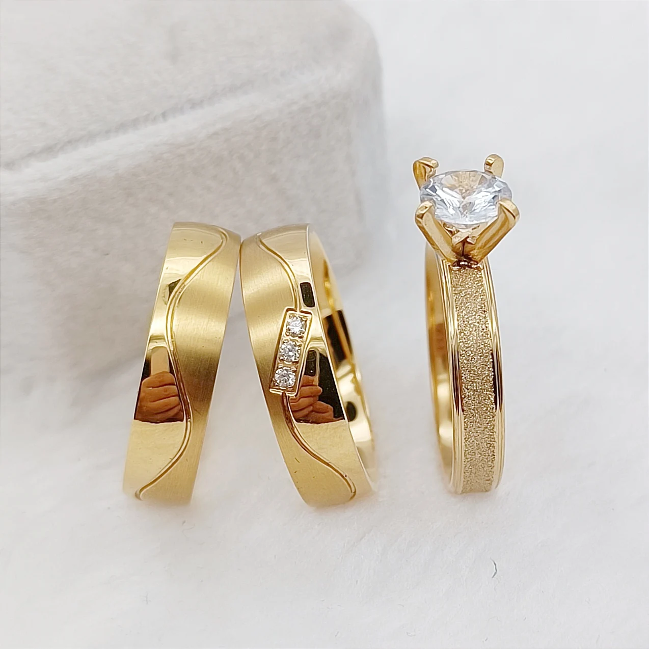 3pcs Marriage Bridal Promise Wedding Engagement Rings Sets For Couples Designer 24k Gold Plated Jewelry Ring
3pcs Marriage Bridal Promise Wedding Engagement Rings Sets For Couples Designer 24k Gold Plated Jewelry Ring