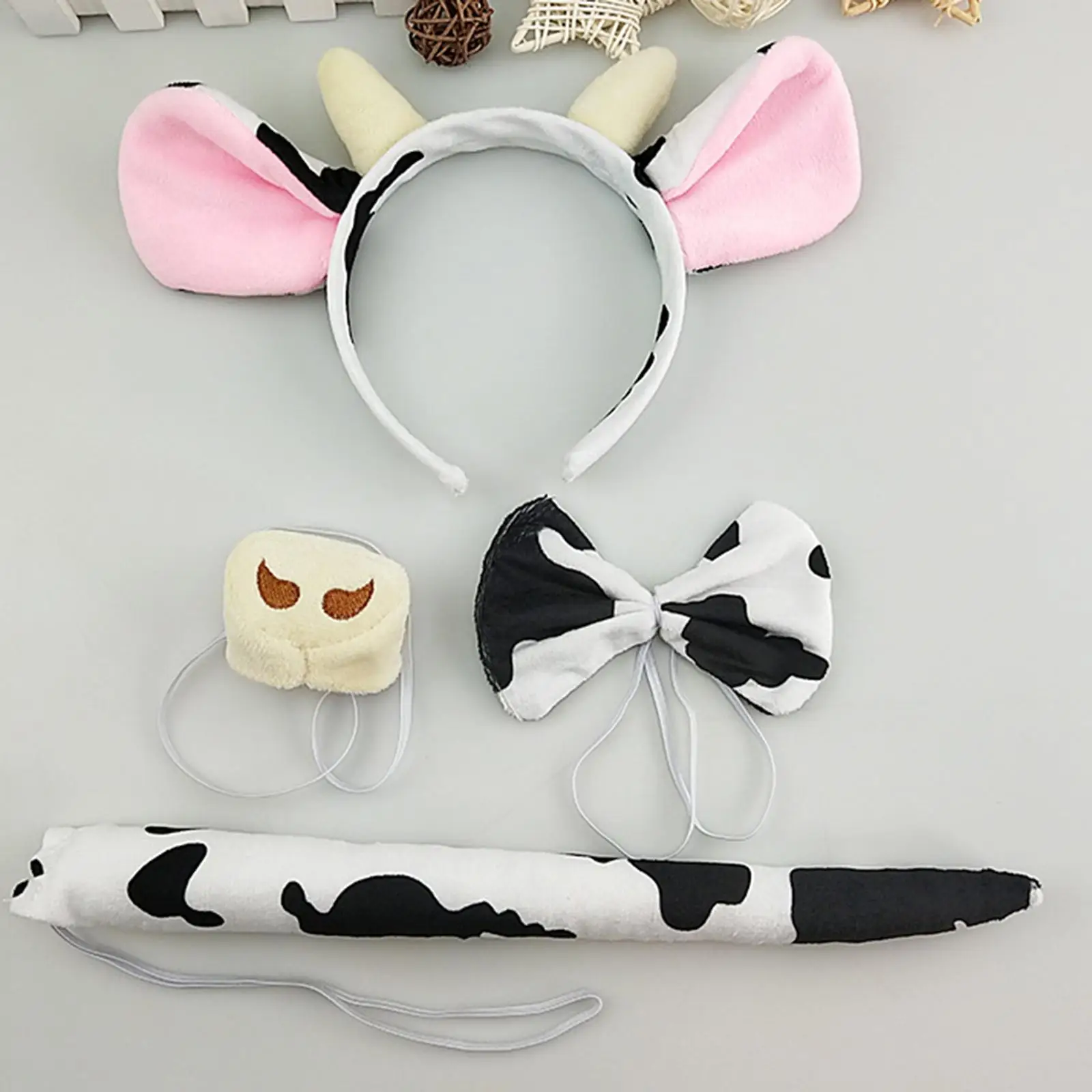 4Pcs Animal Cow Costume Accessories Ears Headband Nose Bowtie Tail Hair Band Decoration Elastic for Cosplay Dress up Toddlers
4Pcs Animal Cow Costume Accessories Ears Headband Nose Bowtie Tail Hair Band Decoration Elastic for Cosplay Dress up Toddlers