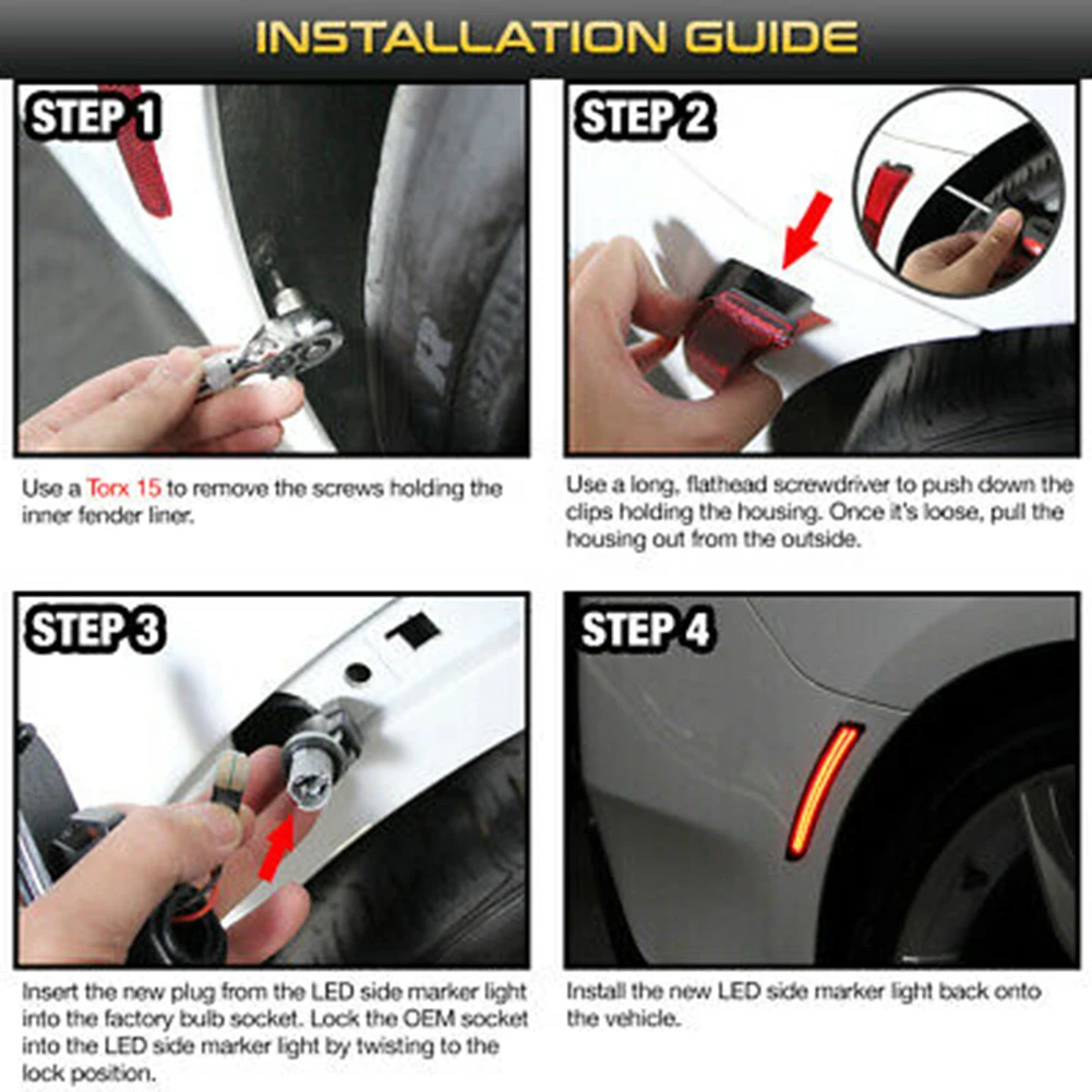 4PCS Front & Rear LED Fender Light Side Indicator Parking Light Marker Light For Chevrolet Camaro 16-21 12V ABS Housing
4PCS Front & Rear LED Fender Light Side Indicator Parking Light Marker Light For Chevrolet Camaro 16-21 12V ABS Housing