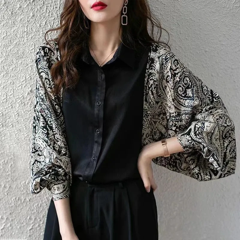 Chiffon Vintage Print Long Sleeve T-Shirt Women's Beautiful Blouse Casual Black Patchwork Loose Spring Autumn Korean Fashion
Chiffon Vintage Print Long Sleeve T-Shirt Women's Beautiful Blouse Casual Black Patchwork Loose Spring Autumn Korean Fashion