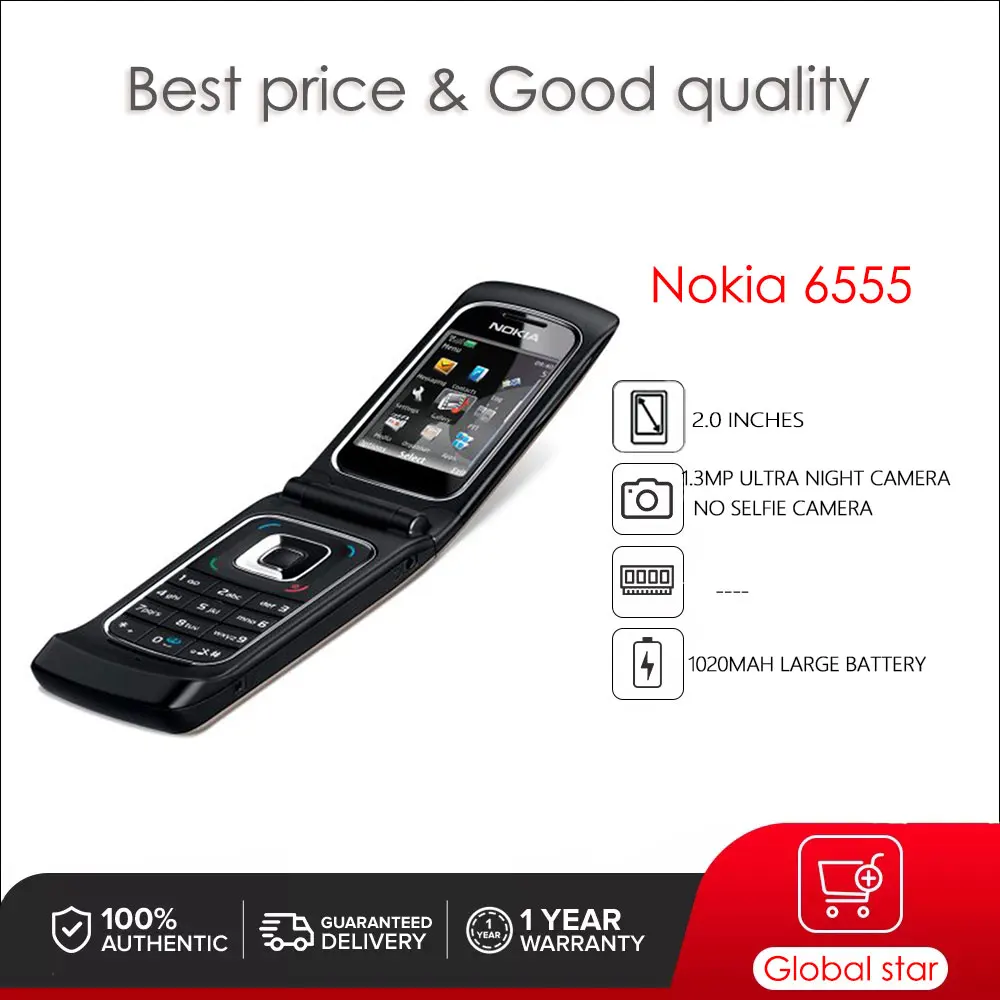 Оригинальный мобильный телефон Nokia 6555, 2,0 дюйма, 1020 мАч, бесплатная доставка, высокое качество
Оригинальный мобильный телефон Nokia 6555, 2,0 дюйма, 1020 мАч, бесплатная доставка, высокое качество