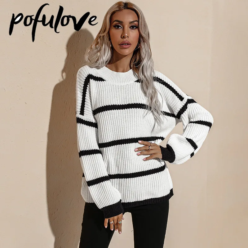 Женский пуловер в полоску, Свободный вязаный пуловер в европейском и американском стиле, пушистый свитер в готическом стиле на осень и зиму,... 
Женский пуловер в полоску, Свободный вязаный пуловер в европейском и американском стиле, пушистый свитер в готическом стиле на осень и зиму,...