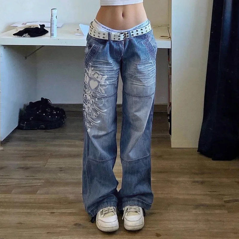 Winter Street Style Y2k Jeans Women's Trousers Low Waist Printed Wash Straight Denim Trousers Alt Fairy Grunge Jeans for Women
Winter Street Style Y2k Jeans Women's Trousers Low Waist Printed Wash Straight Denim Trousers Alt Fairy Grunge Jeans for Women