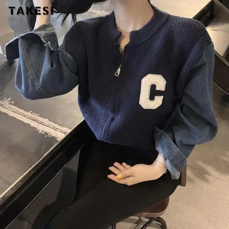 Women Vintage Patchwork Knitting Long Sleeve Denim Cardigans 2023 Winter Fashion Casual Round Neck Zipper Letter Print Sweater
Women Vintage Patchwork Knitting Long Sleeve Denim Cardigans 2023 Winter Fashion Casual Round Neck Zipper Letter Print Sweater