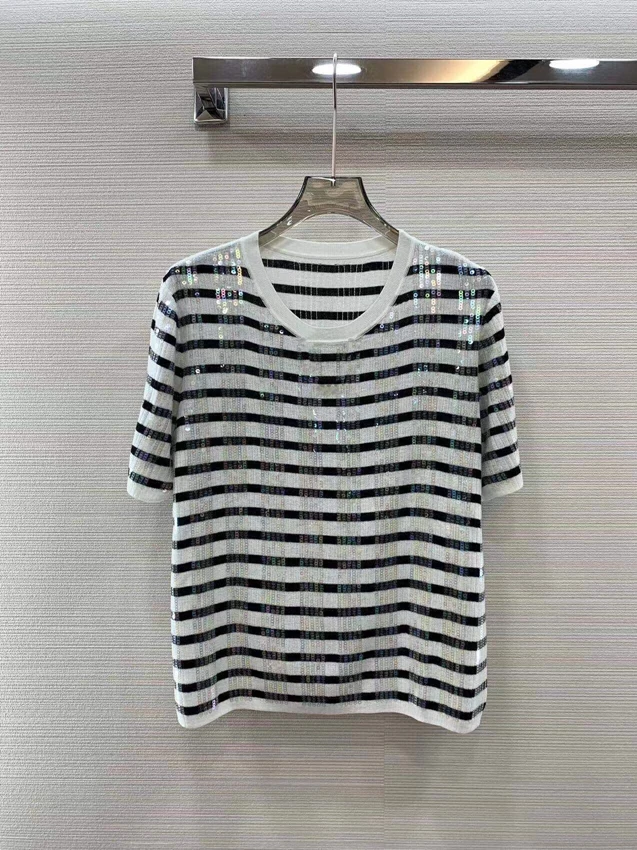 2023 new women fashion short sleeve casual simple striped reflective beads loose versatile knitted top 0427
2023 new women fashion short sleeve casual simple striped reflective beads loose versatile knitted top 0427
