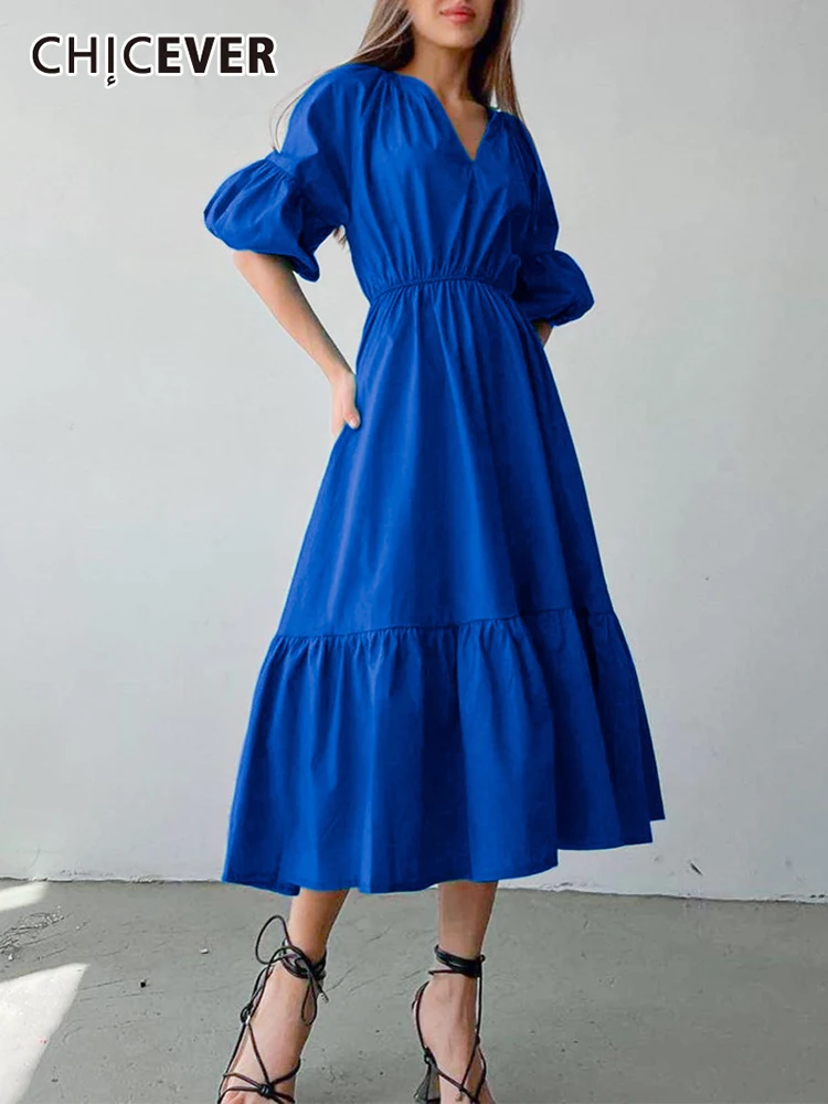CHICEVER Patchwork Blue Dress For Women V Neck Puff Sleeve High Waist Folds Casual Dresses Female Summer Fashion Clothing New
CHICEVER Patchwork Blue Dress For Women V Neck Puff Sleeve High Waist Folds Casual Dresses Female Summer Fashion Clothing New