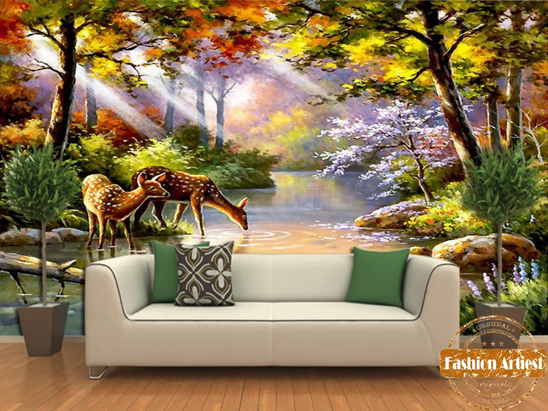 

Custom Children Fairy Tale Cartoon Wallpaper Mural Deer In Fantasy Dream Color Forest River Tv Sofa Bedroom Living Room Cafe Bar