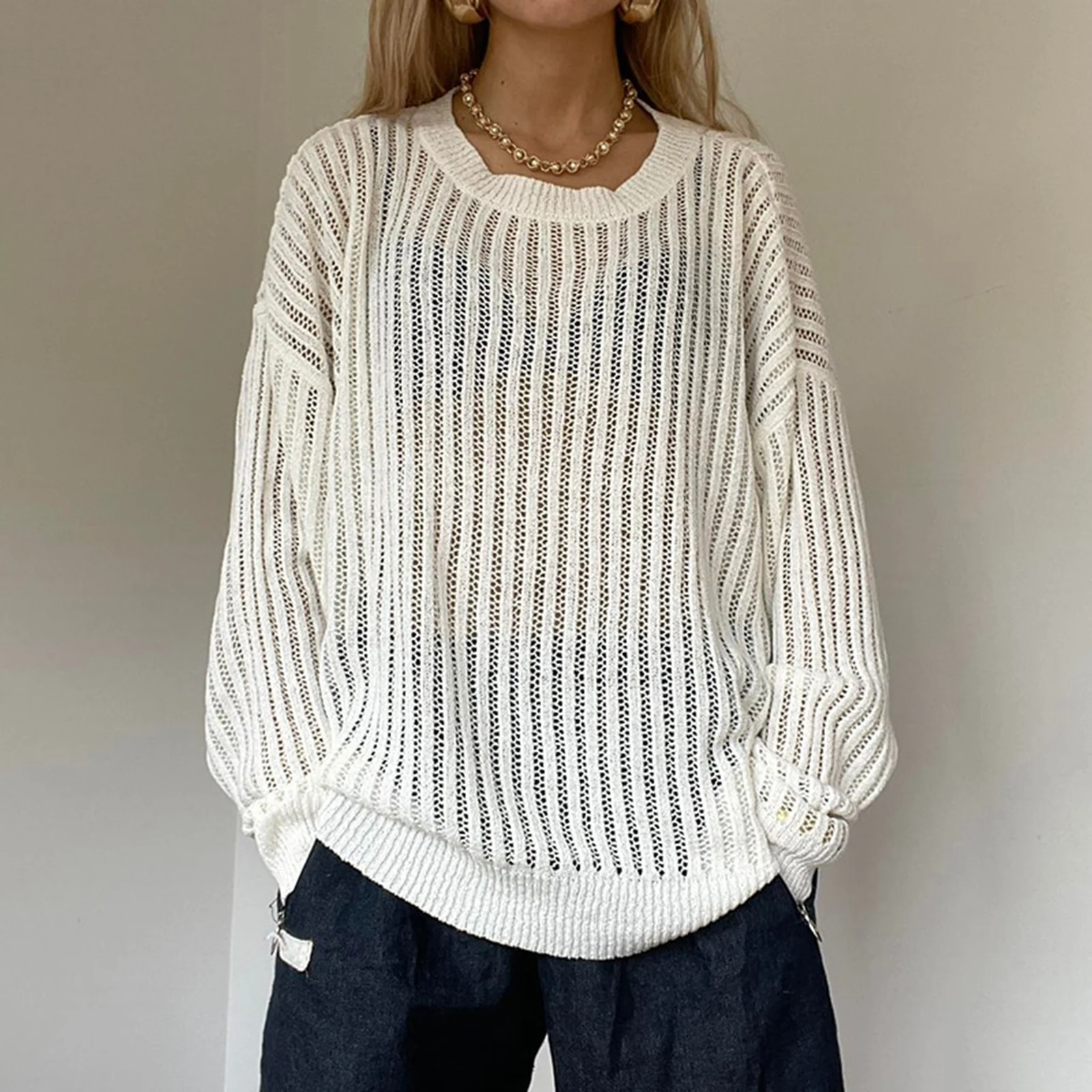 Women's Fashion Hollow Out Knit Sweaters Long Sleeve Round Neck Solid Color Pullover Fall Winter Tops Streetwear
Women's Fashion Hollow Out Knit Sweaters Long Sleeve Round Neck Solid Color Pullover Fall Winter Tops Streetwear