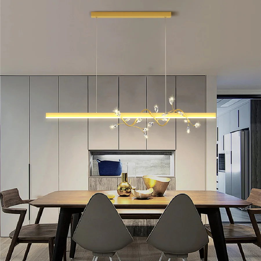 Modern Luxury Crystal Chandelier Lighting Nordic Minimalist Cafe Counter Kitchen Island Golden Long LED Dining Room Pendant Lamp 
Modern Luxury Crystal Chandelier Lighting Nordic Minimalist Cafe Counter Kitchen Island Golden Long LED Dining Room Pendant Lamp