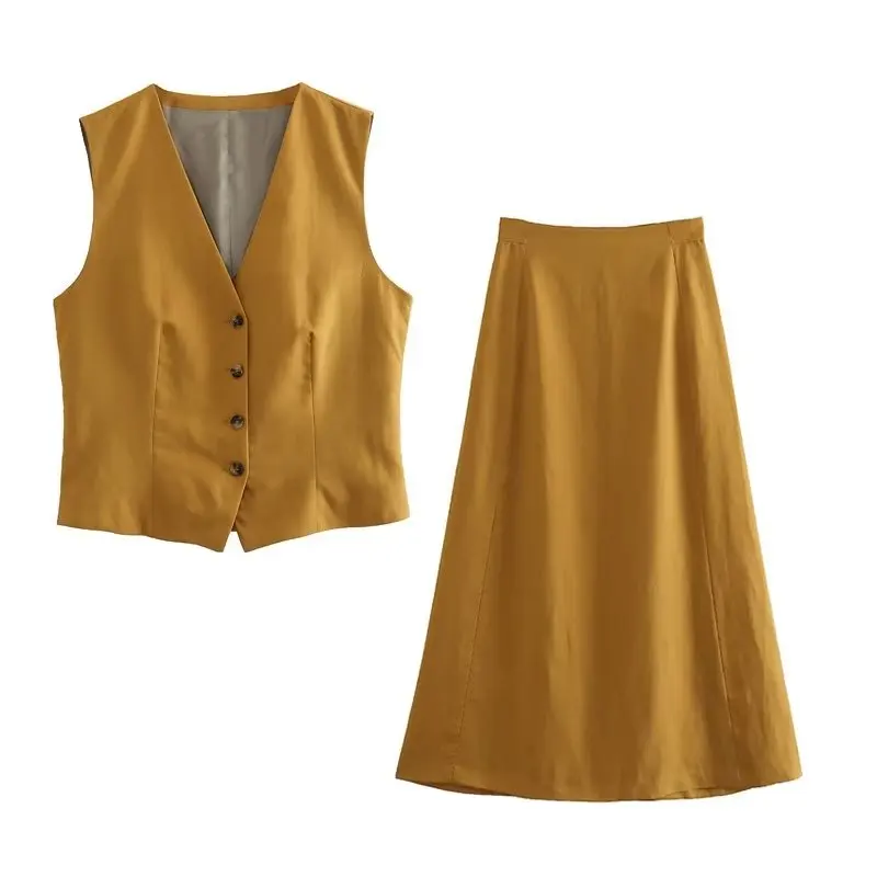 

Комплект из 2 предметов, летний женский новый костюм с юбкой, шикарные элегантные облегающие праздничные Молодежные костюмы, уличный Повседневный Модный женский комплект с высоким жилетом