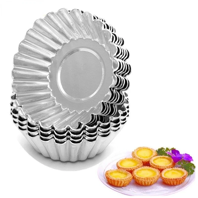 

10 pcs Reusable Silver Stainless Steel Cupcake Egg Tart Mold Cookie Pudding Mould Nonstick Cake Egg Baking Mold Pastry Tools