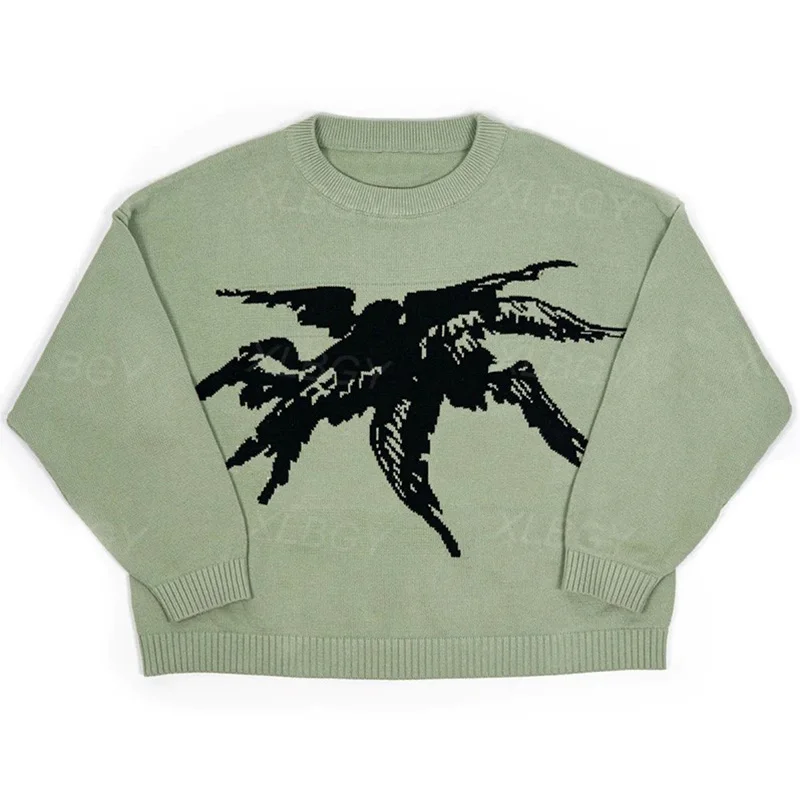 Свитер в стиле Харадзюку, готический зеленый свитер в стиле ретро, зимний мужской и женский большой вязаный свитер Y2K с окрашенным узором и к... 
Свитер в стиле Харадзюку, готический зеленый свитер в стиле ретро, зимний мужской и женский большой вязаный свитер Y2K с окрашенным узором и к...