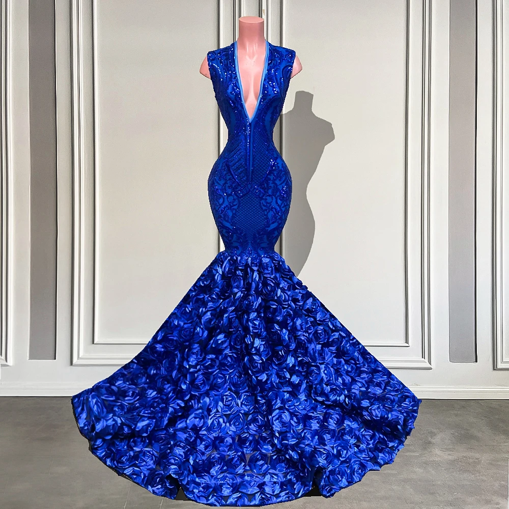 Elegant Mermaid Style V-neck Sleeveless 3D Rose Sparkly Sequined Black Girls Royal Blue Long Prom Dress 2022 Gala Gowns
Elegant Mermaid Style V-neck Sleeveless 3D Rose Sparkly Sequined Black Girls Royal Blue Long Prom Dress 2022 Gala Gowns
