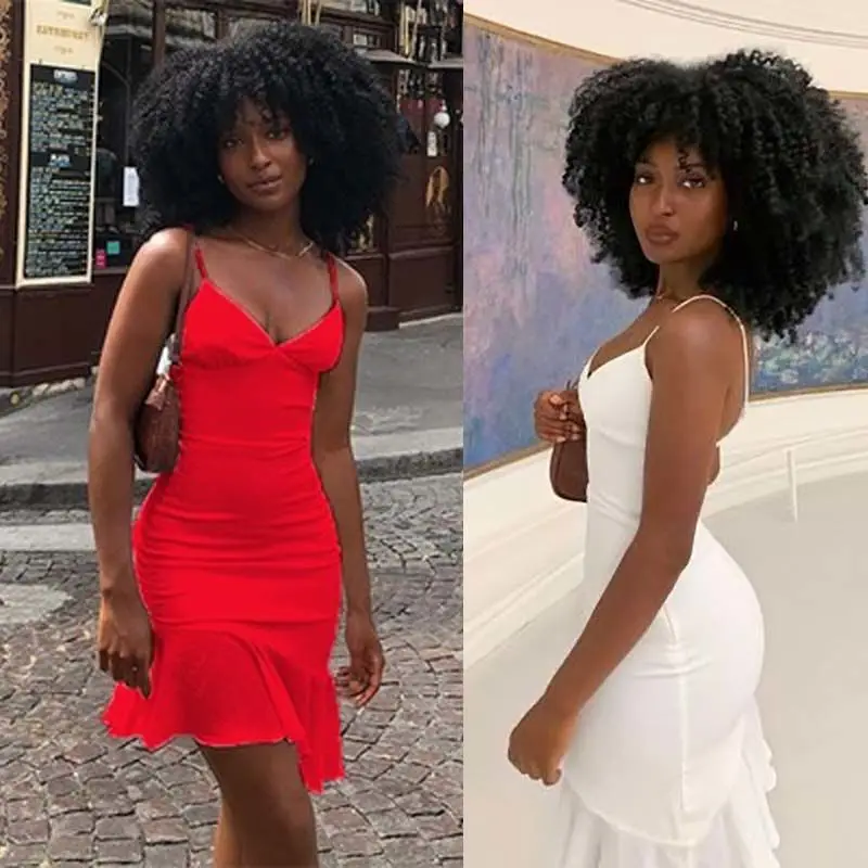 European And American-Style Women's Clothing2021Spring and Summer New Solid Color Strap Stitched Backless Ruffled Short Dress fo
European And American-Style Women's Clothing2021Spring and Summer New Solid Color Strap Stitched Backless Ruffled Short Dress fo