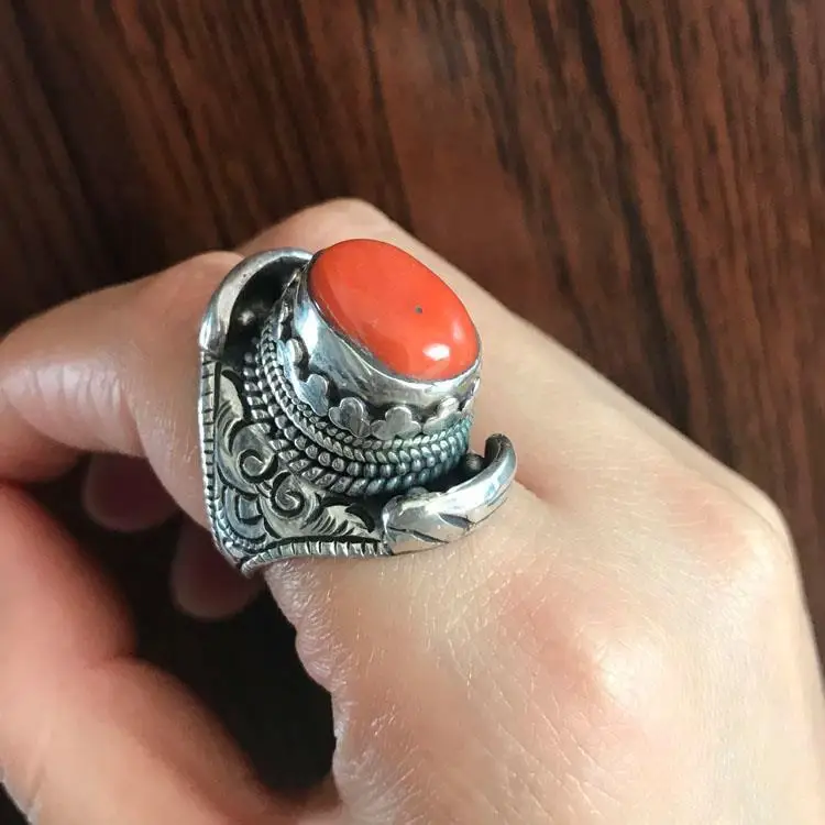 Nepalese Handmade Original Retro Coral Ring Men's and Women's Sterling Silver Ring Open Ring Tibet Mongolian National Style
Nepalese Handmade Original Retro Coral Ring Men's and Women's Sterling Silver Ring Open Ring Tibet Mongolian National Style