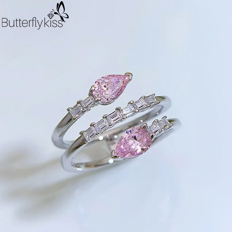 

Женское кольцо с сапфиром BK, регулируемое кольцо из серебра 100% пробы с розовым камнем маркиза, Ювелирное Украшение для свадебной вечеринки