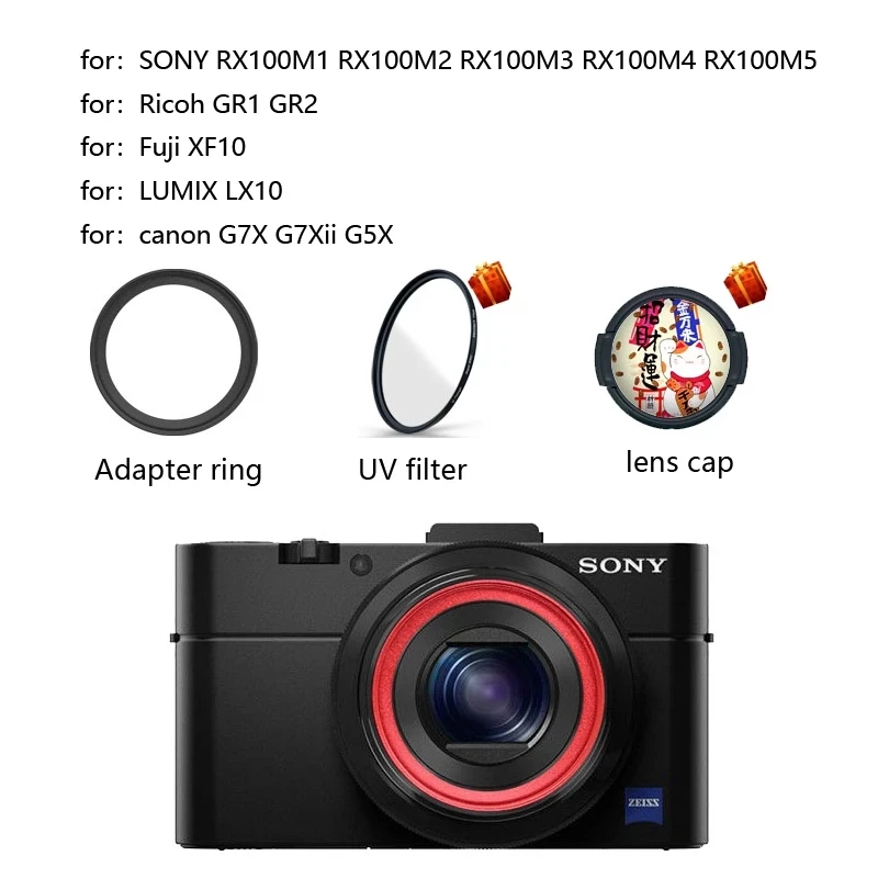 for Sony RX100 II III IV M1 M2 M3 M4 RX100V RX100M5 Series Camera Accessories QX100 lens 40.5mm UV Aluminum Filter Adapter Ring
for Sony RX100 II III IV M1 M2 M3 M4 RX100V RX100M5 Series Camera Accessories QX100 lens 40.5mm UV Aluminum Filter Adapter Ring