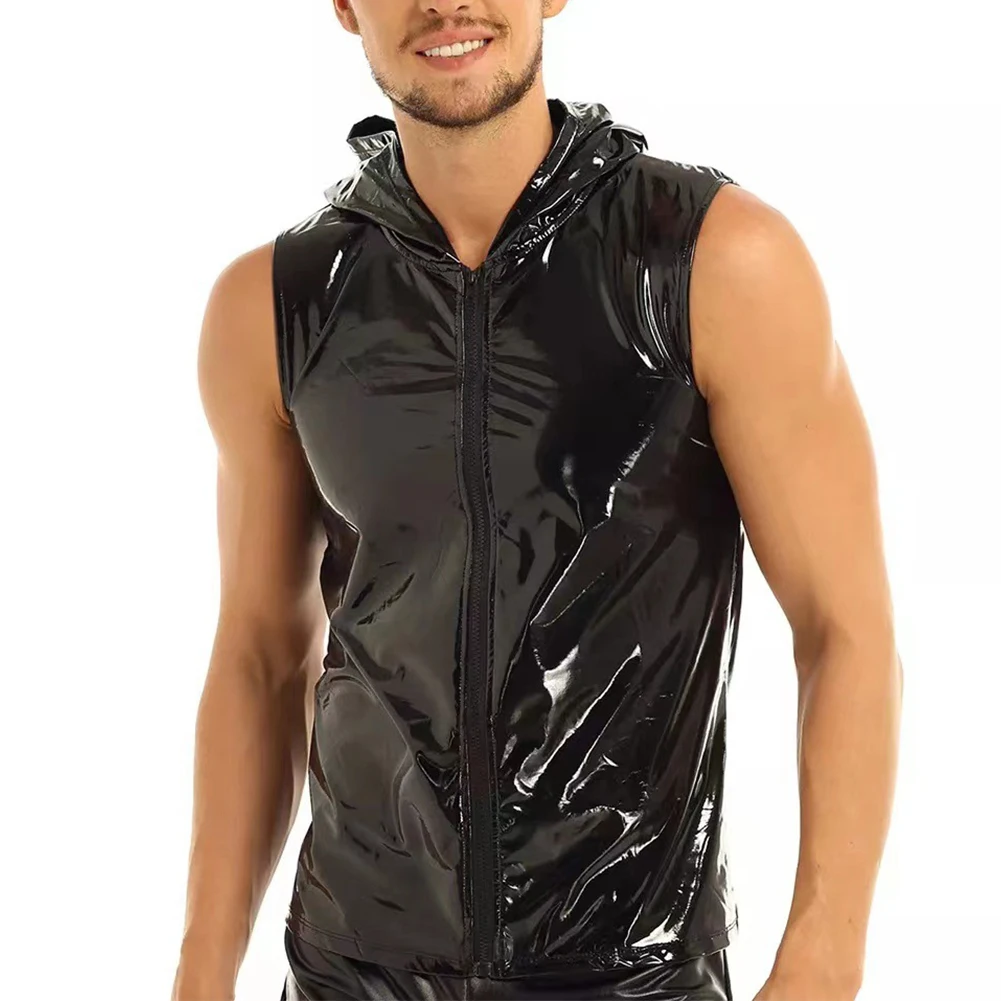 Men Hooded Tank Tops Wet Look Patent Leather Vest Male Sleeveless T-Shirt Zip Up Singlets Handsome Man Club Party Tee Tops
Men Hooded Tank Tops Wet Look Patent Leather Vest Male Sleeveless T-Shirt Zip Up Singlets Handsome Man Club Party Tee Tops