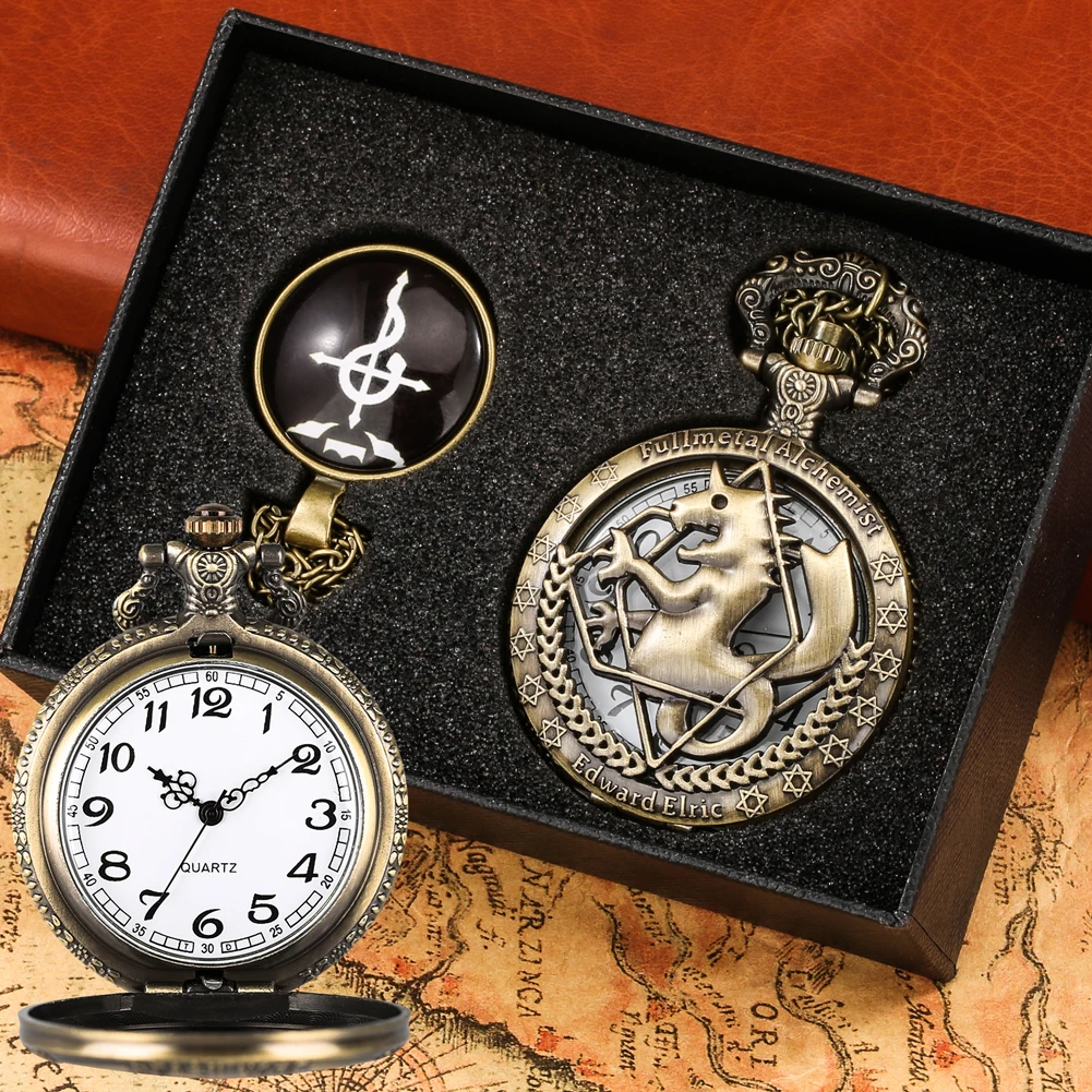 Retro Bronze Quartz Pocket Watches Necklace Gifts Sets Japan Fullmetal Alchemist Watch Steampunk Hollowed Out Reloj De Bolsillo
Retro Bronze Quartz Pocket Watches Necklace Gifts Sets Japan Fullmetal Alchemist Watch Steampunk Hollowed Out Reloj De Bolsillo