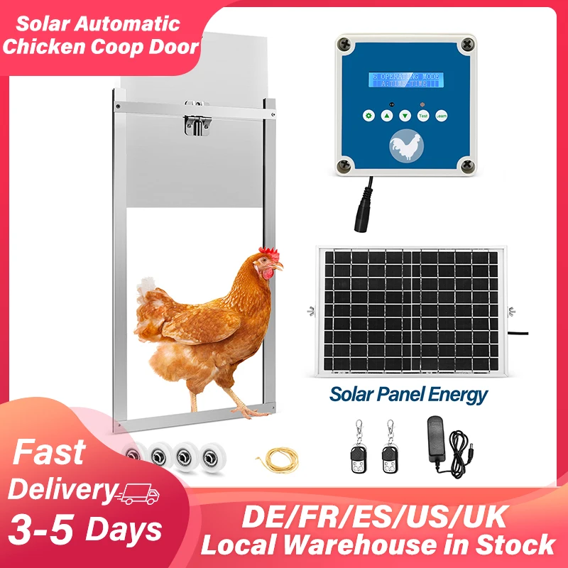 Automatic Chicken Coop Door with Timer & Light Sensor with LCD Screen Power&Solar Energy Powered Supply Chicken Coop Door
Automatic Chicken Coop Door with Timer & Light Sensor with LCD Screen Power&Solar Energy Powered Supply Chicken Coop Door