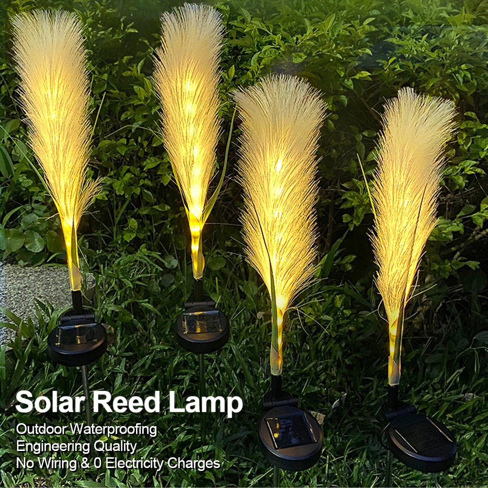

2Pcs Garden Solar Reed Lights Outdoor Fiber Light Waterproof Garden Lamp Simulation Landscape Lamps for Home Patio Decoration