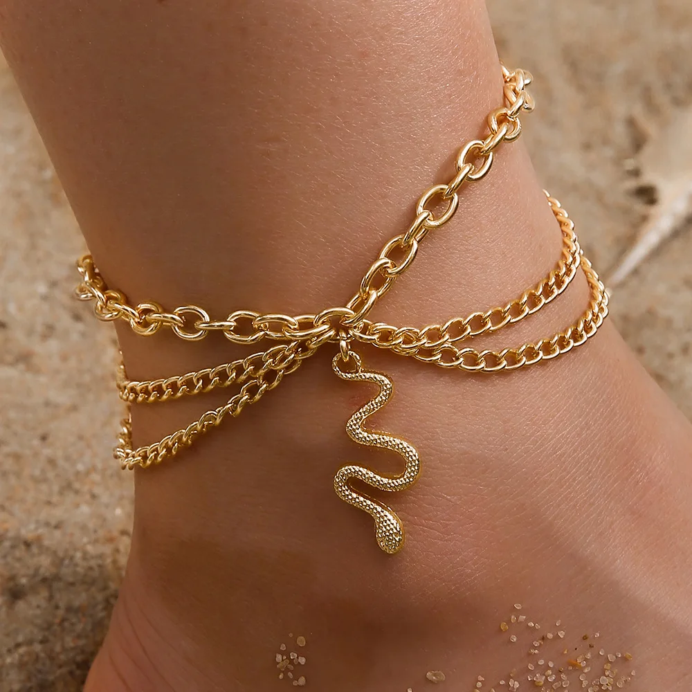 

Fashion Multilayer Snake Anklet Barefoot Crochet Sandals Foot Jewelry Simple Boho Beach Leg Chain Ankle Bracelet for Women