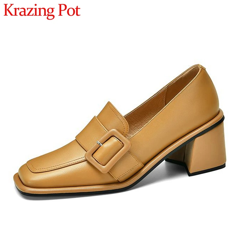 Krazing Pot New Arrival Cow Leather Square Toe Spring Shoes Thick High Heels Belt Buckle Simple Style Slip on Ins Neutral Pumps
Krazing Pot New Arrival Cow Leather Square Toe Spring Shoes Thick High Heels Belt Buckle Simple Style Slip on Ins Neutral Pumps