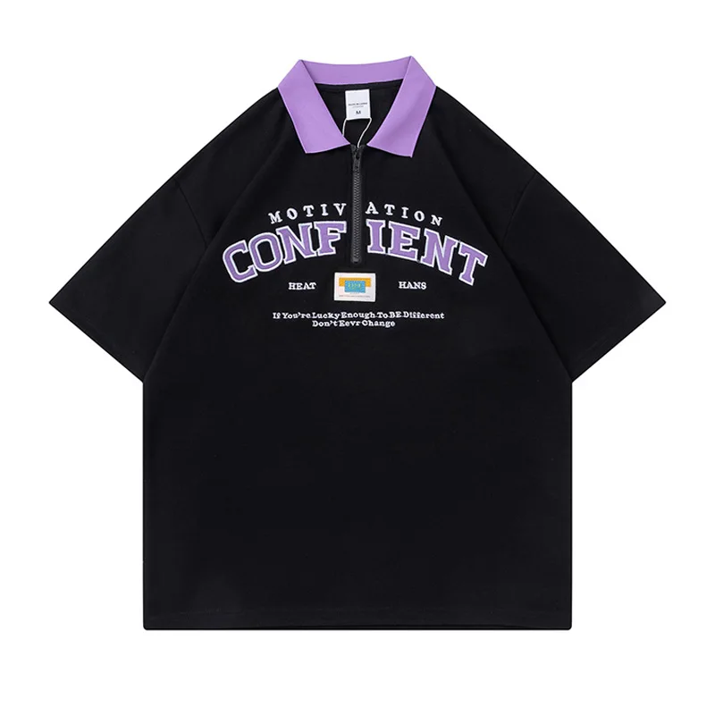 POLO Neck Short Sleeve T-Shirt Men Cotton Letter Print Polo Shirts Japanese Harajuku College Style Tee Fashion Baggy Top Summer
POLO Neck Short Sleeve T-Shirt Men Cotton Letter Print Polo Shirts Japanese Harajuku College Style Tee Fashion Baggy Top Summer