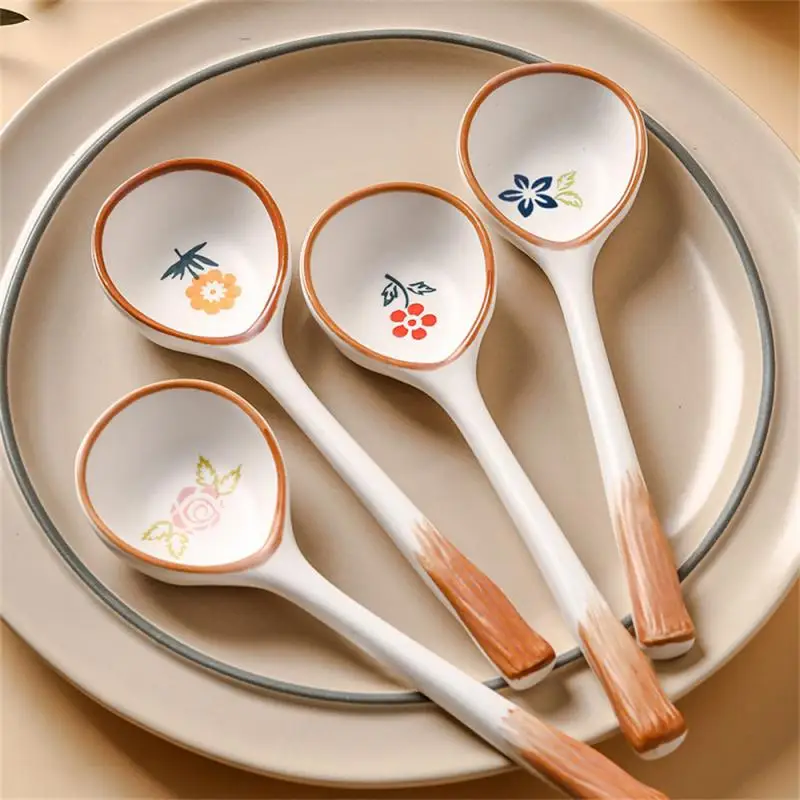 

Керамическая ложка для супа в японском стиле, креативная шероховатая керамика, ручная роспись, керамическая ложка для кофе, молока, десертов, креативная посуда