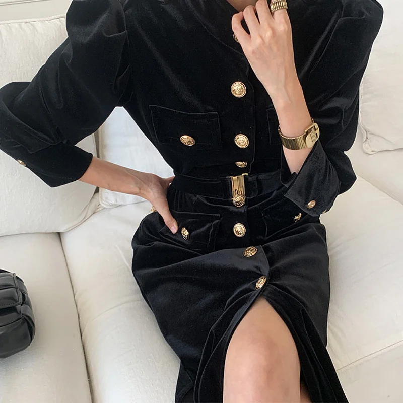 2023 Fashion Autumn Winter Golden Button Black Dress for Women Chic Vintage Maxi Dresses Ladies Office Business Korean Clothing
2023 Fashion Autumn Winter Golden Button Black Dress for Women Chic Vintage Maxi Dresses Ladies Office Business Korean Clothing